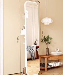 keke Rotating Full-Length Mirror with Integrated Coat & Storage Rack – Unique Shaped Floor Mirror for Bedroom & Living Room
