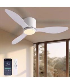 L&E Ceiling Fans with Lights, 42 Inch Low Noise Reversible Airflow DC Motor Ceiling Fan with Remote Control, 2000LM Flush Mount Ceiling Fan for for Bedroom, Living Room-White