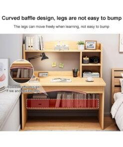 HI-FINE Home Office Desk with Storage Shelf, Wood Computer Desk, Modern Simple Workstation, Study Writing Table, Gaming Table for Home and Office (100 * 48 * 120cm(Wood))