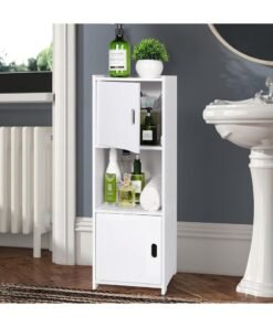 LINGWEI Modern White Bathroom Storage Cabinet with Adjustable Shelves, Compact Design for Towels, Toiletries & Decor