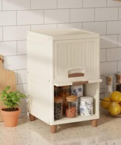 JD FRESH Plastic 2 Tier Foldable Organizer for Clothes/Modular Kitchen Storage Rack/Multipurpose Wardrobe for Cloth/Space Saving Closet for Bedroom/Stackable Cabinet/Almirah for Living Room (Ivory)