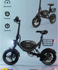 Wind Horse Electric Bike for Adults 500W Brushless Hub Motor, 40 KMH Max Speed, 25-35 KM Range with 36V 8AH Battery, 14 Inches Tires with Dual Suspension and Disc Brakes, Lightweight Carbon Alloy Frame, Urban Commuter E-Bike with Basket for Easy Storage and Transport