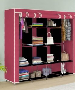 Maison & Cuisine ® Collapsible Wardrobe 12 Shelves Storage Unit almari Closet Clothes Storage Rack Quick and Easy to Assemble Foldable Almirah (W 88270) (Maroon)