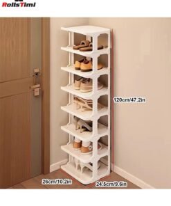 RollsTimi  9 Tier Shoe Rack Space Saving Organizer for Large Shoes, Narrow Shoe Rack, Stackable Shelf , White
