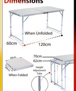 DBLEW Rectangle 120cm Centre Folding Camping Table with Adjustable Height Lightweight Foldable Aluminium Portable Trestle Indoor Outdoor Picnic Barbecue Party Kitchen Home Dining Camping Garden BBQ Tables