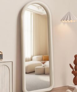 Arabest Arched Full Length Mirror, Free Standing Floor Velvet Frame Mirror for Leaning or Hanging, Soft Touch Bedroom & Living Room Decor, Cream White