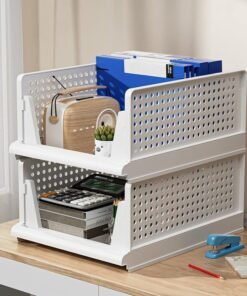 HOMIFLY Set of 2 Large Foldable Cloth Storage Organizer/Multipurpose Adjustable Sliding Tray Basket/Wardrobe Organizer For Clothes/Rack Organiser for Storage/Shirt Stacker Box (44 x 33 x 36 cm, White)