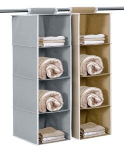 Kuber Industries Fabric Non Woven Hanging 4 Shelves Foldable Wardrobe/Closet Cloth Organizer (Grey & Brown)-Pack of 2-Kubmart15332