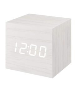 Organized Home Digital Alarm Clock Wooden LED Light Multifunctional Modern Cube Displays Date Temperature for Home Office Travel