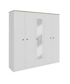 DANUBE HOME Pera 5 Door Wardrobe - White/Light Oak â€“ With 2-Year Warranty
