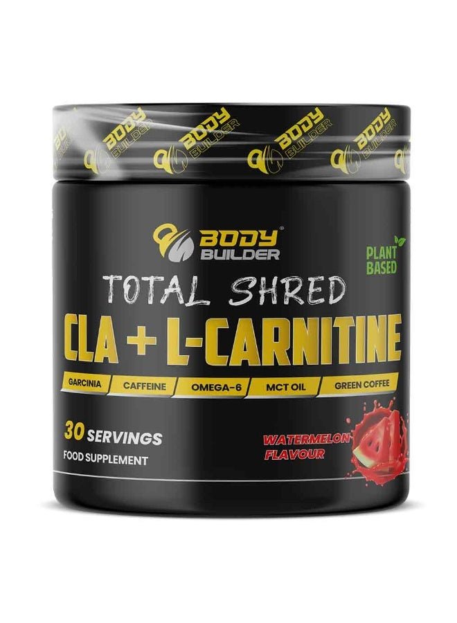 Body Builder Total Shred CLA + L-Carnitine, Watermelon Flavor, 30 Capsules – Supports Fat Burning, Energy Boost & Weight Management
