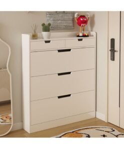 Alternative view of Hihonor 50cm Single Tier Entryway Shoe Cabinet with Three Flaps and Two Drawers in White, Slim Hidden Shoe Cabinet for Entryway, Freestanding Shoe Rack Cabinet for Bedroom, Living Room, Entryway, Warm White