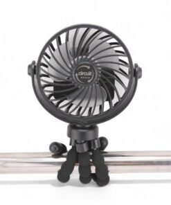 Circuit Green 360° Rotating Portable Mini Fan. 3-Speed Rechargeable Stroller Fan with Flexible Tripod, Handheld Personal Cooling for Car Seat, Crib, Treadmill, and Travel (Black)