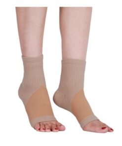 HY Ankle Compression Sleeve for Women Men, 20-30 mmHg Foot Sleeves for Ankle Heel Support Injury Recovery for Sports Achilles, Ankle Protection for Running Cycling Dancing Ankle Sports Socks (Beige M)