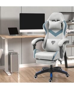 OHAHO Gaming Chair Computer Chair, Breathing Fabric Game Chair with Head Pillow and Waist Pillow, Ergonomic Computer Chair with Footrest (grey)