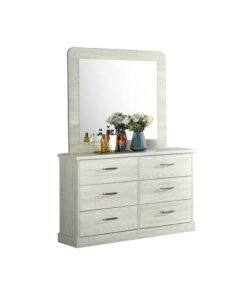 DANUBE HOME Zirco 6 Drawer Dresser With Mirror Durable Vanity Table Dressing Makeup Desk With Storage Modern Design Bedroom Furniture L 120x39x183.4 Cm White Oak
