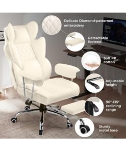 Alternative view of GTPLAYER Big & Tall Home Office Chair with Pocket Spring Lumbar Support, Ergonomic Comfortable Wide Office Desk Computer Gaming Chair with Outward Fixed Soft Armrests & Footrest (PU Leather, Beige) beige