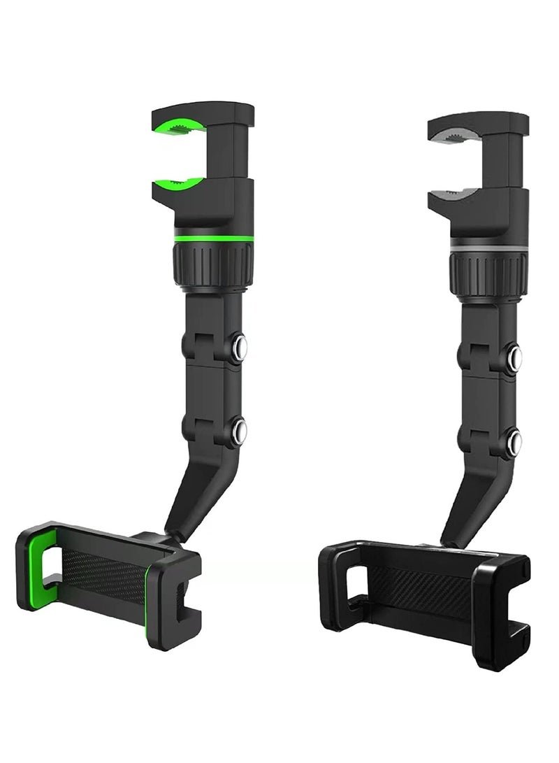 ELTRAZONE 2PCS Rearview Mirror Phone Holder, 360 Rotatable Car Phone Holder Mount, Universal 50mm-100mm Multifunctional Rear View Mirror Phone Holder Cell Phone Cradles for Car/Back Seat/Kitchen (Black Green)