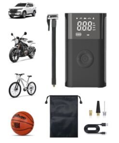 Changli Portable Car Tire Inflator, Tyre Inflator Portable Air Compressor, Rechargeable Portable Air Compressor, Cordless Tire Inflator, Portable Air Compressor, 150PSI Portable Air Pump for Car Tires with Tire Pressure Gauge, Electric Air Pump Suitable For Car, Motorcycles, Bicycles, Balls