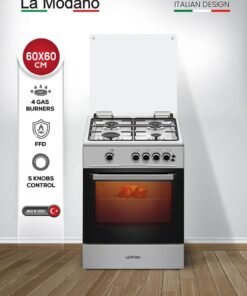 La Modano 60x60 cm Gas Cooker with 72L Oven Cavity, 4 Gas Burners, Grill & Oven Burner, Double Glass Door, Cooling Fan, Flame Failure Device, LMC6600