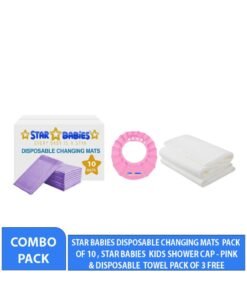 STAR BABiES Combo Pack Pack Changing Mat 10Pcs Disposable Towel 3Pcs Shower Cap Lavender