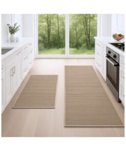 AREXA Non-Slip Premium 2PCS Kitchen Rugs and Mats Washable Rubber Backed Floor Mats for Sink Area, Laundry Room, Hallway 44x75cm + 44x120cm Water Absorbent & Anti-Fatigue Comfort
