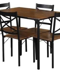 MOMENT 5 Piece Dining Room Table Set For 4, Space Saving Kitchen Table And Chairs, Rectangle Dining Set With Steel Frame For Breakfast Nook