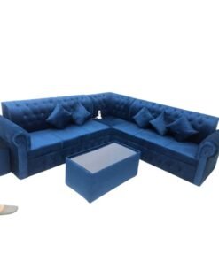 Maharat Al Bahar L Shape Velvat Sofa Set with Cushion & Table- Blue/ -250X80X80