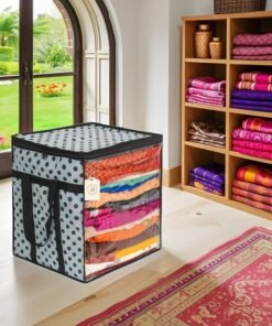Shaping Fabric Large Saree Storage Bag with Transparent Window and Polka Dot Design