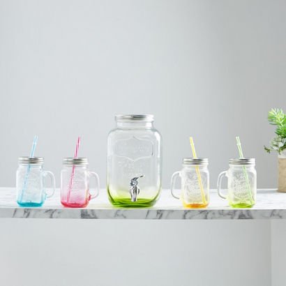 Cooler Glass Beverage Dispenser with 4-Piece Mason...