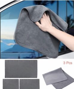 GROIC 3 Pack Microfiber Chamois Cloth for Cars Professional-Grade Car Wash Towel Double-Sided Absorbing Water Without Hair Loss Thickened Towel (Grey 3 Size)