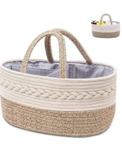 ORiTi Baby Diaper Caddy Organizer, Woven Rope Cotton Nursery Storage Basket