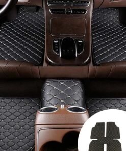 Motim 5 Pcs Leather Car Floor Mat Set for Cars SUVs and Trucks, Waterproof Car Flooring, Car Floor Liners All Weather Protection, Suitable for Most Vehicles, Black Beige
