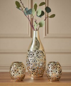 Dune 3-Piece Ceramic Cutwork Detail Vase and Candl...