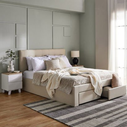 Oakland Neo Upholstered Queen Bed with 2 Drawers -...