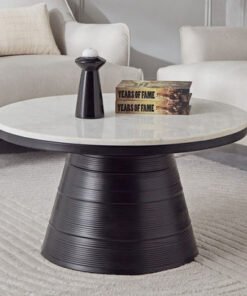 Cavon Eduin Ribbed Genuine Marble Top Coffee Table