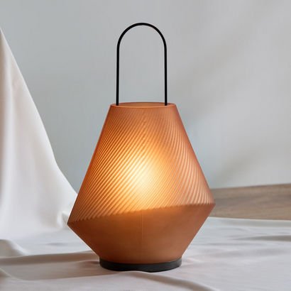Auden Curved Glass Ribbed Lantern with Metal Handl...
