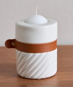 Tilden Half Ribbed Ceramic Candleholder with PU Ba...
