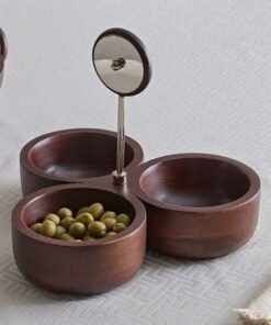 Obje Wooden 3-Nut Dish with Wheel Stem - 28 cm