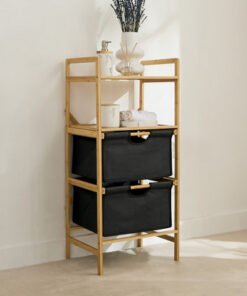 Oxford 2-Tier Storage Basket with Bamboo Shelf - 4...