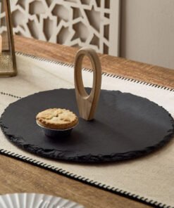 Eden Round Slate Cake Stand with Bamboo Handle