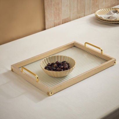 Dorothy Wooden Tray with Glass Base - 45x32x6.5 cm