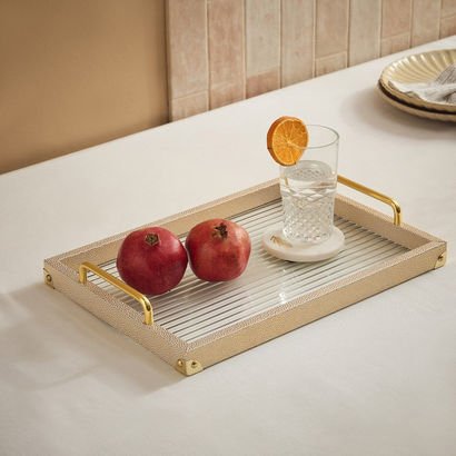 Dorothy Wooden Tray with Glass Base - 40x28x6.5 cm
