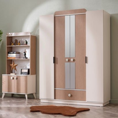 Kingslay 4-Door Wardrobe with 1 Drawer and 2 Mirro...