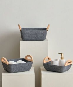 Geben Felt Basket with Wooden Handle - Set of 3