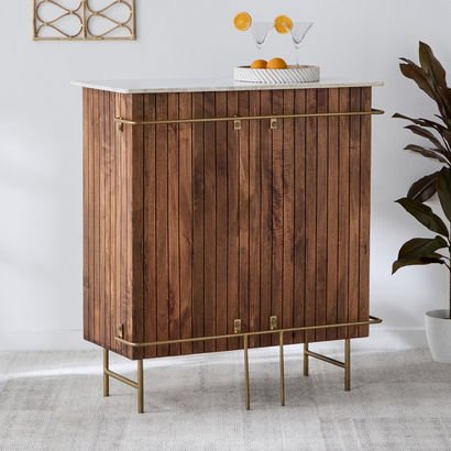 Cavon Glenn Solid Wood Bar Unit with Genuine Marbl...