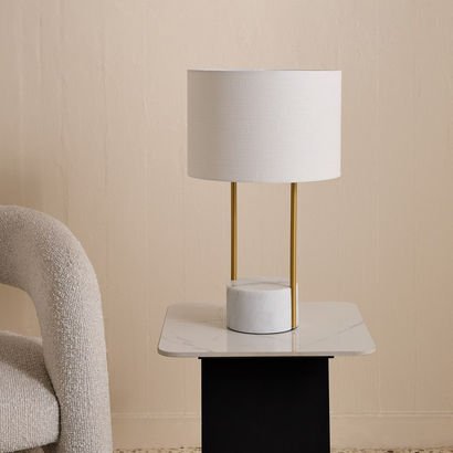 Glen Aleso Metal Table Lamp with Marble Base and F...