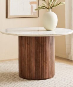 Fluted 4-Seater Round Genuine Marble Top Dining Ta...