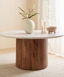 Cavon Fluted 6-Seater Round Genuine Marble Top Din...