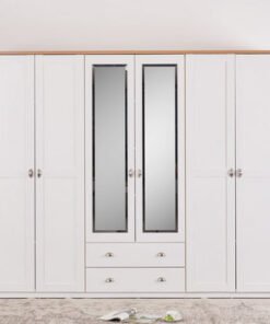 Hampton NXT 6-Door Wardrobe with 2-Drawers and Mir...